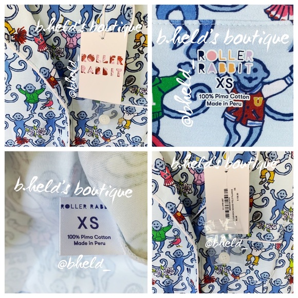 Roller Rabbit Greenwich Monkey Polo Pajamas in Blue Monkey Size XS Brand New NWT - Picture 3 of 16